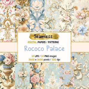 Rococo Palace Seamless Digital Paper - Elegant Vintage Textures,Ornate Backgrounds,Printable Scrapbook Paper,Instant Download,Commercial Use