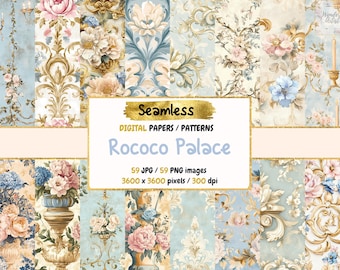 Rococo Palace Digital Paper: Elegant Vintage Textures (Commercial Use)