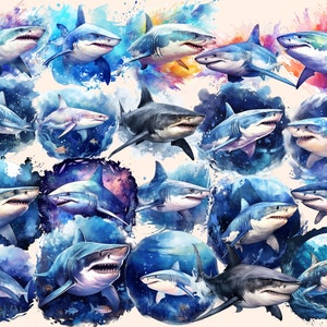 Shark Watercolor Clipart Bundle: 151 PNG Images (Commercial Use) (Digital Download) bild 3