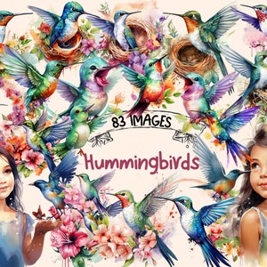 Hummingbirds Watercolor Clipart Bundle - 83 PNG Hummingbird Images, Cute Spring Birds Graphics, Instant Digital Download, Commercial Use