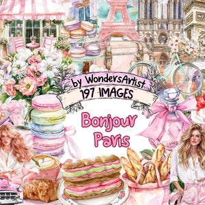 Bonjour Paris Watercolor Clipart Bundle - 197 PNG Charming Parisian Images, French-Themed Graphics, Instant Digital Download, Commercial Use