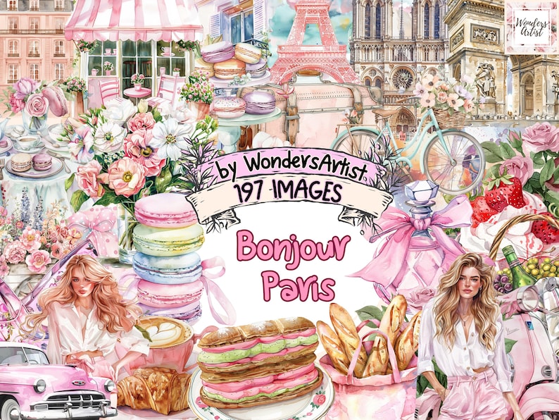 Hand drawn Bonjour Paris clipart, black and white Eiffel Tower PNG download
Cartoon Bonjour Paris clipart, colorful macarons and cafe illustration for scrapbooking
Rustic Bonjour Paris clipart, vintage Arc de Triomphe digital art download France