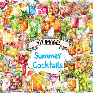 Summer Cocktails Watercolor Clipart Bundle - 414 PNG Refreshing Drink Images, Beverage Graphics, Instant Digital Download, Commercial Use