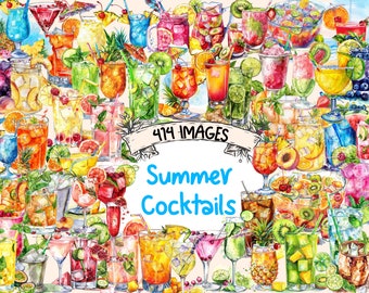Watercolor Summer Cocktails Clipart: Refreshing Drink PNG Bundle (Digital Download)