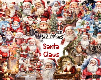 Watercolor Santa Clipart Bundle: 579 PNG Festive Images (Digital Download)