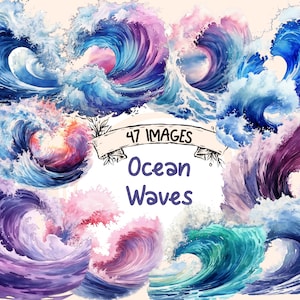 Ocean Waves Watercolor Clipart Bundle - 47 PNG Sea Wave Images, Beautiful Underwater Graphics, PNG, Instant Digital Download, Commercial Use