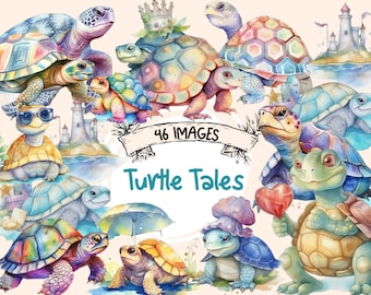 Watercolor Turtle Clipart Bundle: 47 Sea Animal PNG Stickers (Digital Download)