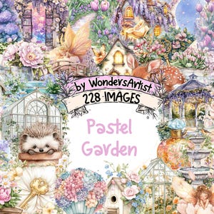 Pastel Garden Watercolor Clipart - 228 PNG Soft Cute Floral Graphics, Spring Garden Illustrations, Instant Digital Download, Commercial Use
