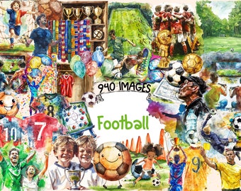 Watercolor Soccer Clipart Bundle: 940 PNG Sports Graphics (Digital Download)