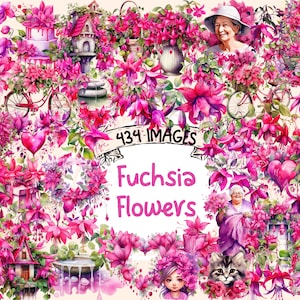 Fuchsia Flowers Watercolor Clipart Bundle: 434 PNG Floral Graphics (Digital Download)