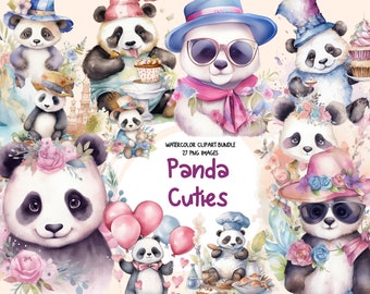Watercolor Panda Clipart – Cute Animal Stickers, Decor Bundle (Digital Download)