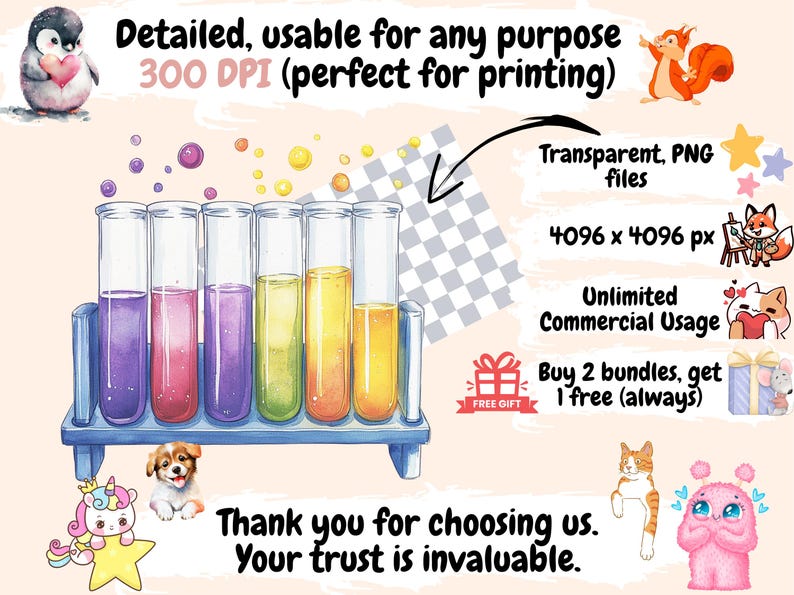 Watercolor Science Lab Clipart Bundle: 160 PNG Chemistry Illustrations ...