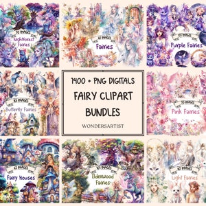 Fairy Clipart Watercolor Bundles - 1400+ PNG Fairytale Graphics, Fantasy Bundle, Magical Fairies, Instant Digital Download, Commercial Use