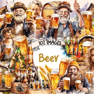 Beer Watercolor Clipart Bundle - 102 Beers PNG Printable Images, Lager and Ale Graphics, PNG, Instant Digital Download, Commercial Use