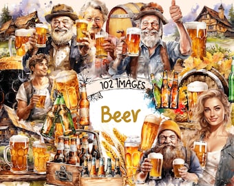 Beer Watercolor Clipart Bundle: Lager & Ale PNG Graphics (Digital Download)