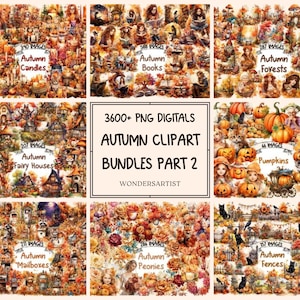 Autumn Clipart Bundles Part 2 - 3600 + PNG Fall Premium Graphics, Rustic Seasonal Cozy Graphics, Instant Digital Download, Commercial Use