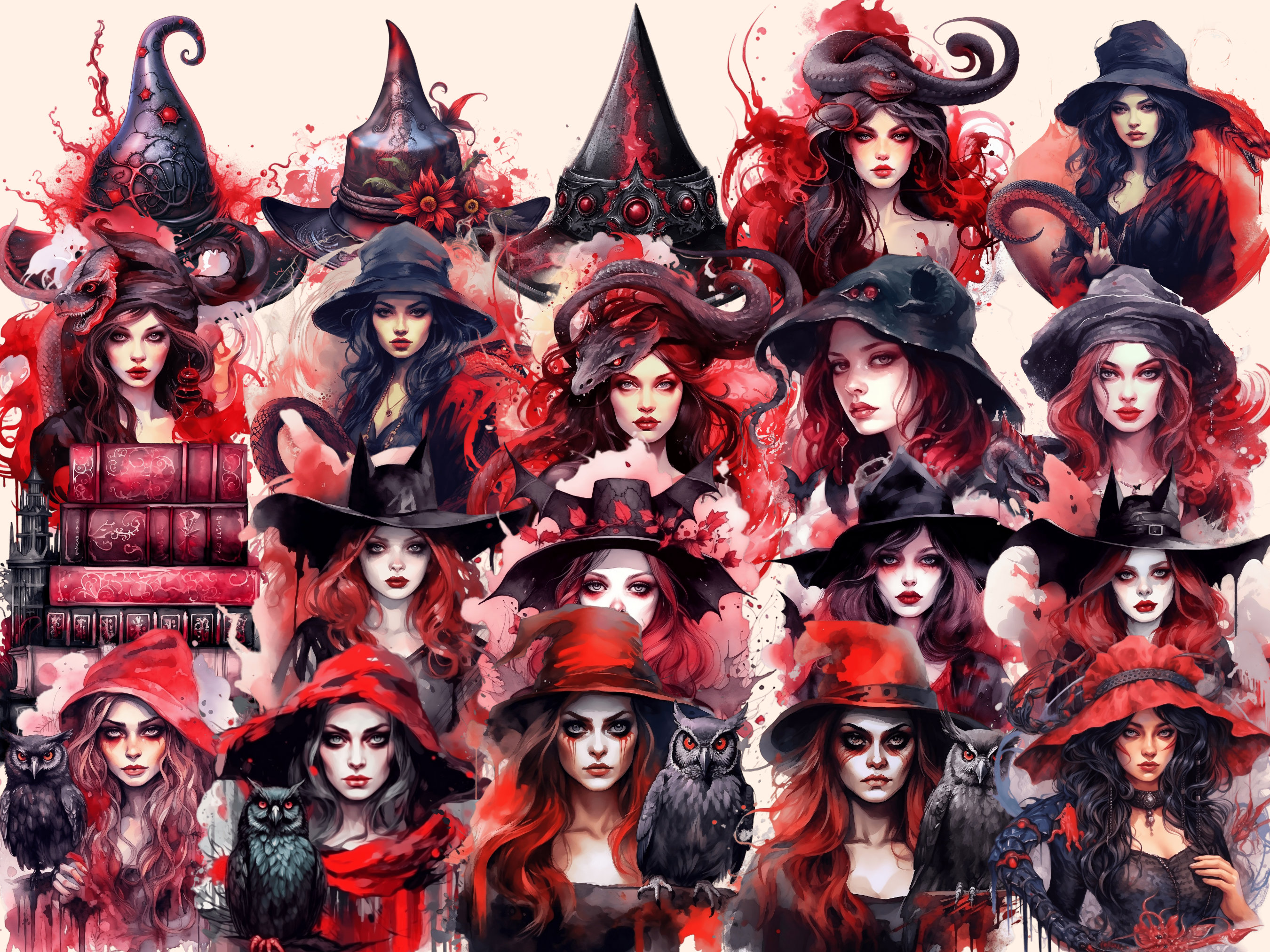 Gothic Witches Watercolor Clipart Bundle: 116 PNG Images (digital ...