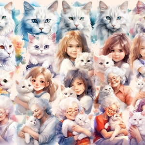 White Cats Watercolor Clipart Bundle 158 PNG White Cat Images, Elegant Feline Graphics, Cute Kitty,Instant Digital Download,Commercial Use image 4