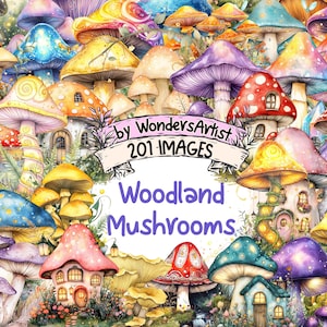 Woodland Mushrooms Watercolor Clipart Bundle - 201 PNG Mushroom Images, Magical Forest Illustrations, Instant Download, Commercial Use