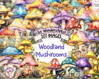 Watercolor Mushroom Clipart Bundle: 201 PNG Forest Illustrations (Commercial Use)