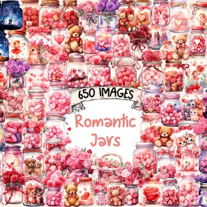 Romantic Jars Watercolor Clipart Bundle - 650 PNG Valentine's Day Jar Images, Sweet Love Graphics, Instant Digital Download, Commercial Use