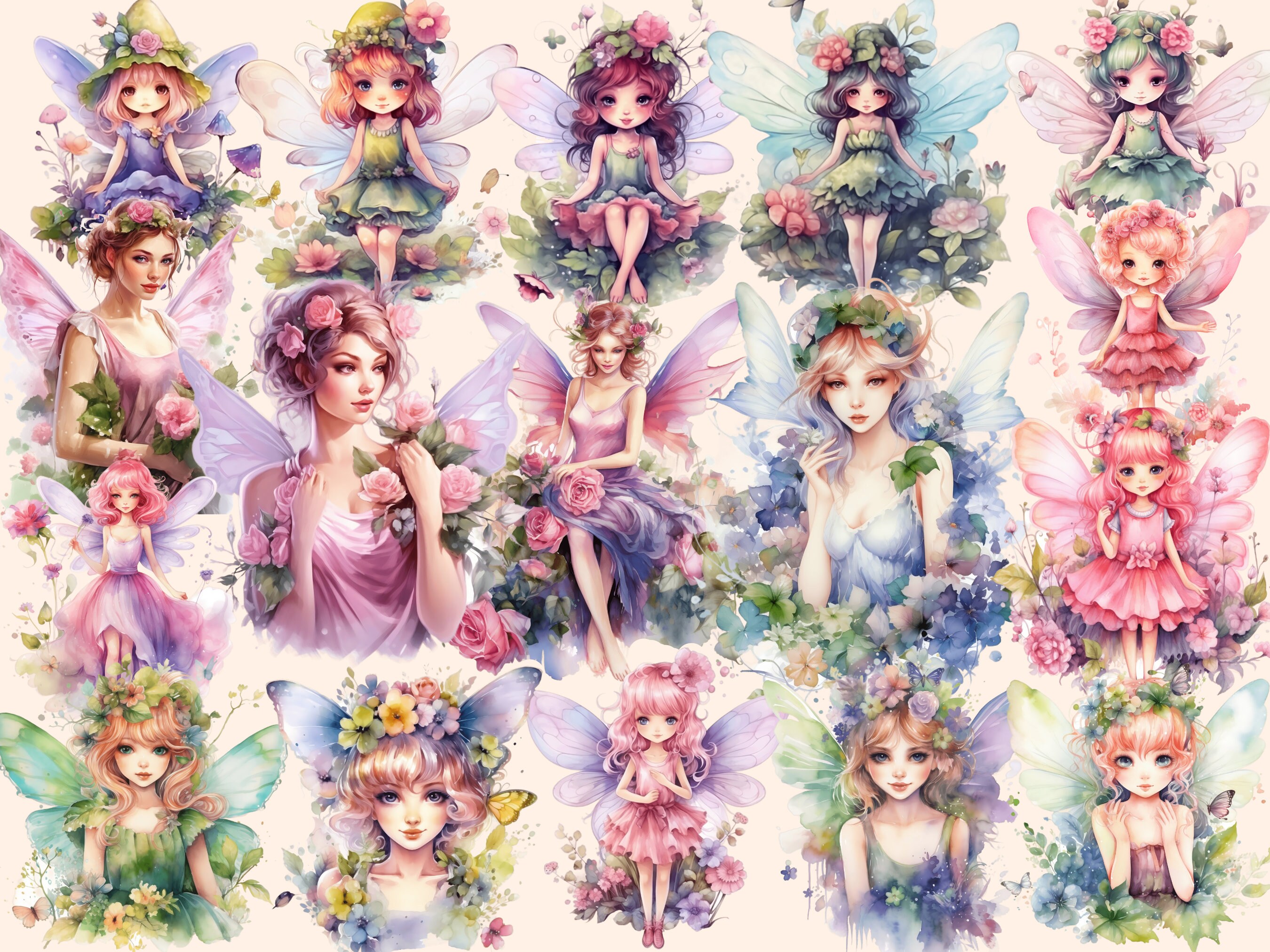 Watercolor Garden Fairies Clipart: 97 PNG Images (digital Download) - Etsy