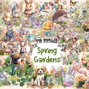Clipart aquarelle jardin printanier - 148 Images de conte de fées magiques, fleur floral botanique, PNG, téléchargement numérique instantané, usage Commercial