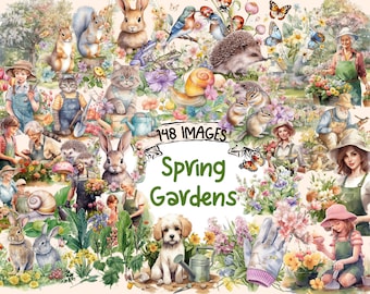 Watercolor Spring Garden Clipart: 148 Fairytale Floral PNG Images (Digital Download)