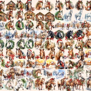 Christmas Horses Watercolor Clipart Bundle: 572 PNG Images (digital ...