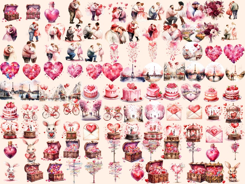 Heartwarming Valentine's Day Watercolor  Clipart
Digital Illustrations Celebrating Love on Valentines Day
Valentines  Day Clipart Download
Adorable Clipart Designs for a Romantic Occasion
Valentines  Day Clip Art Set
Valentines Day Graphics PNG