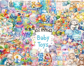 Watercolor Baby Toys Clipart Bundle: 652 PNG Images (Digital Download)