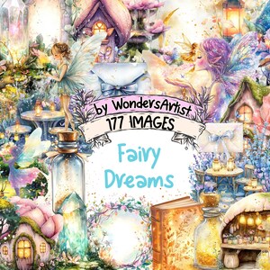 Fairy Dreams Watercolor Clipart Bundle - 177 PNG Fairies Images, Fantasy Illustrations, Magical Whimsy Art, Instant Download, Commercial Use