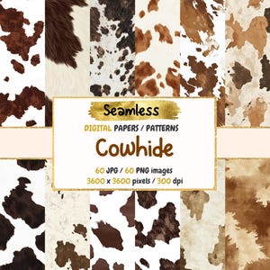 Cowhide Seamless Digital Paper - Rustic Cow Print Textures, Western Backgrounds, Printable Scrapbook Paper, Instant Download, Commercial Use