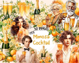 Watercolor Mimosa Cocktail Clipart: 50 PNG Graphics (Digital Download)