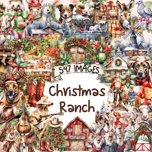 Christmas Ranch Watercolor Clipart Bundle - 547 PNG Festive Ranch Images, Holiday Xmas Farm Graphics,Instant Digital Download,Commercial Use