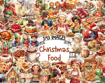 Christmas Food Watercolor Clipart Bundle - 543 PNG Festive Snacks Images, Holiday Cuisine Graphics, Instant Digital Download, Commercial Use