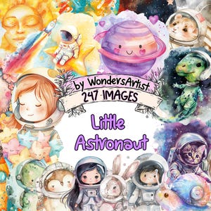 Little Astronaut Watercolor Clipart Bundle - 247 PNG Cute Adorable Space Images, Cosmic Graphics, Instant Digital Download, Commercial Use