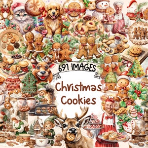 Christmas Cookies Watercolor Clipart Bundle - 691 PNG Festive Cookie Images, Holiday Baking Graphics,Instant Digital Download,Commercial Use