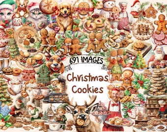 Christmas Cookies Watercolor Clipart Bundle: 691 PNG Images (Digital Download)