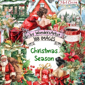 Christmas Season Watercolor Clipart Bundle - 188 PNG Festive Holiday Images,Joyful Seasonal Graphics,Instant Digital Download,Commercial Use