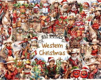 Western Christmas Clipart Bundle: 832 Rustic Holiday PNG Images (Digital Download)