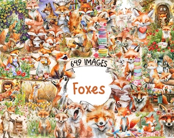 Süße Füchse Aquarell Clipart Bundle - 649 PNG Bilder (Digitaler Download)