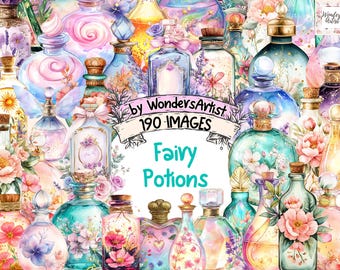 Fairy Potions Watercolor Clipart Bundle: 190 Magical PNG Images (Commercial Use) (Digital Download)