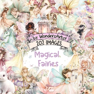 Watercolor Fairies Clipart Bundle: 202 PNG Images, Magic Illustrations (Commercial Use)