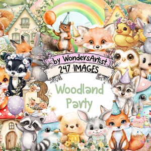 Woodland Party Watercolor Clipart Bundle - 247 PNG Forest Images, Celebration Illustrations, Rustic Decor, Instant Download, Commercial Use