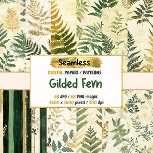 Gilded Fern Seamless Pattern Digital Papers - Elegant Foil Textures, Botanical Printable Paper Backgrounds, Instant Download, Commercial Use