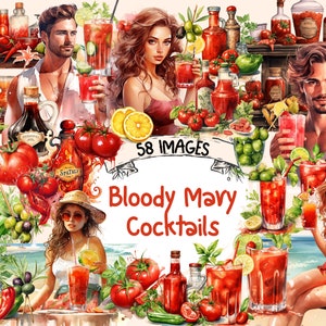 Bloody Mary Cocktails Watercolor Clipart Bundle - 58 PNG Cocktail Images, Summer Drinks Graphics,PNG,Instant Digital Download,Commercial Use