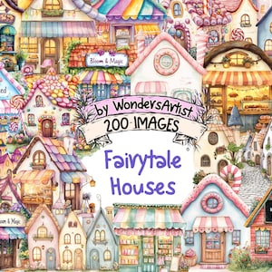 Fairytale Houses Watercolor Clipart Bundle - 200 PNG Cottage Images, Enchanting Storybook Illustrations, Instant Download, Commercial Use