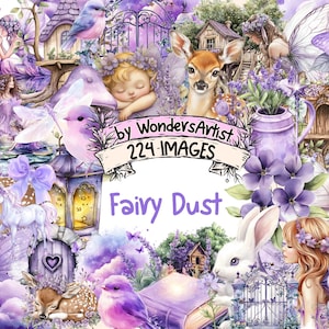 Fairy Dust Clipart Bundle - 224 PNG Fairytale Lilac Images, Magical Purple Illustrations, Whimsical Decor, Instant Download, Commercial Use
