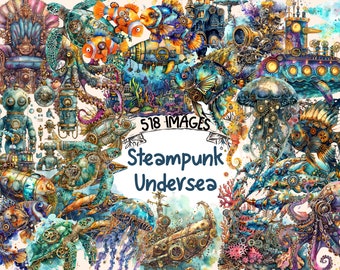 Steampunk Undersea Clipart Bundle: 518 PNG Marine Images (Digital Download)